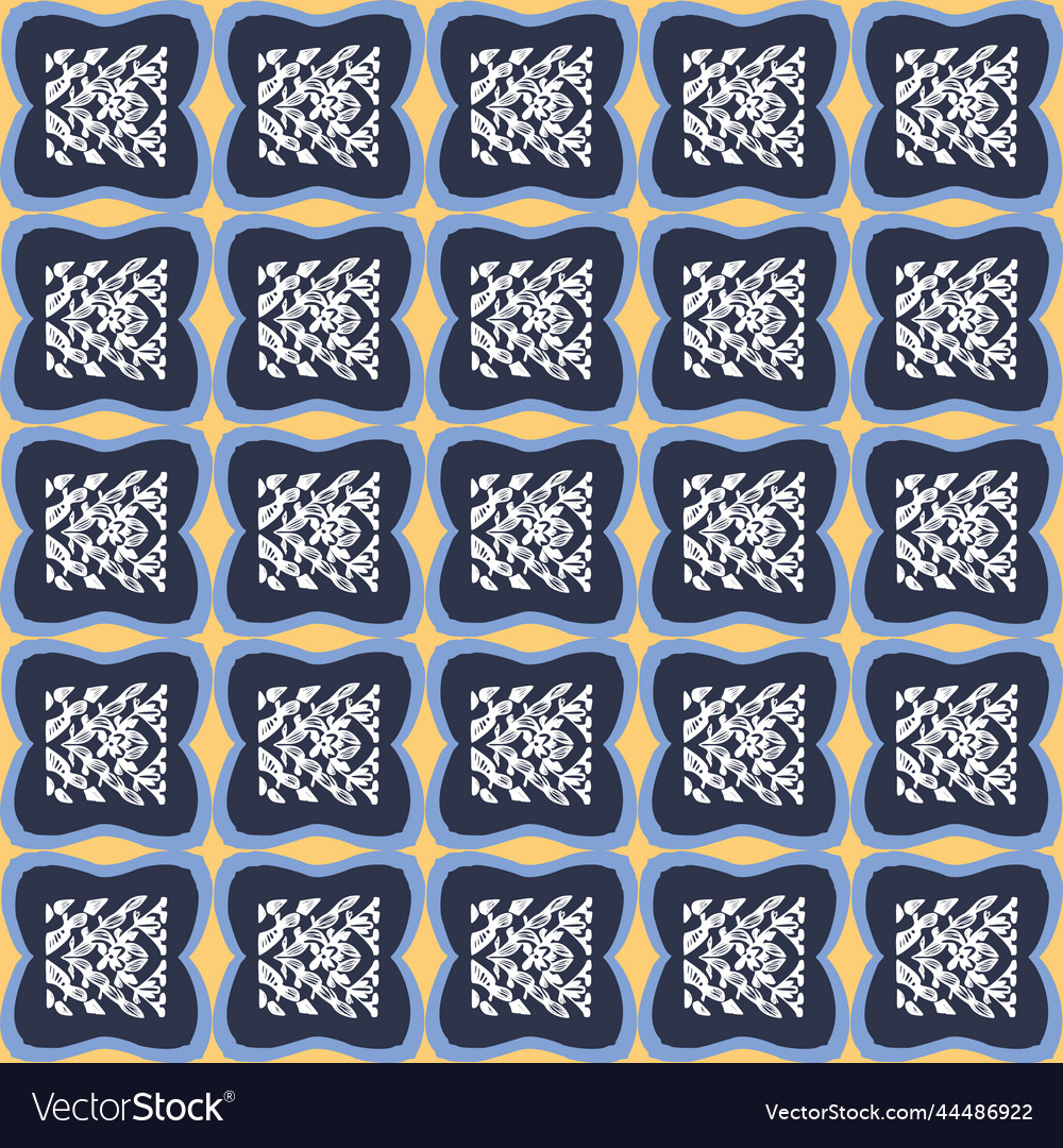 Hand drawn retro block print seamless pattern vector image Hand drawn retro block print seamless pattern
