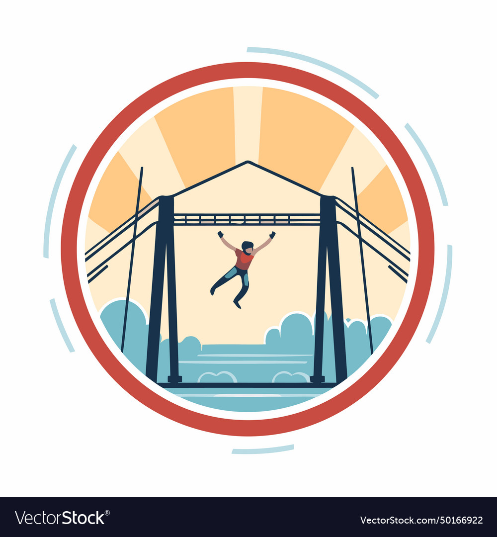 Man jumping over the bridge in flat design style