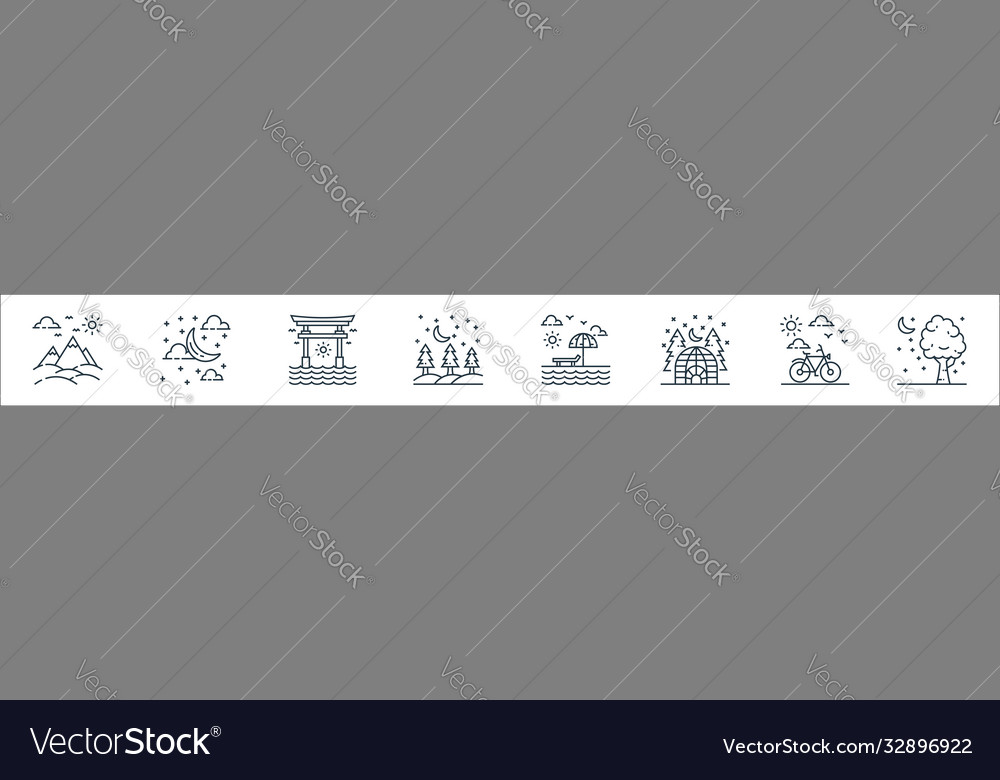 Nature and landscape line icons linear set vector image Nature and landscape line icons linear set