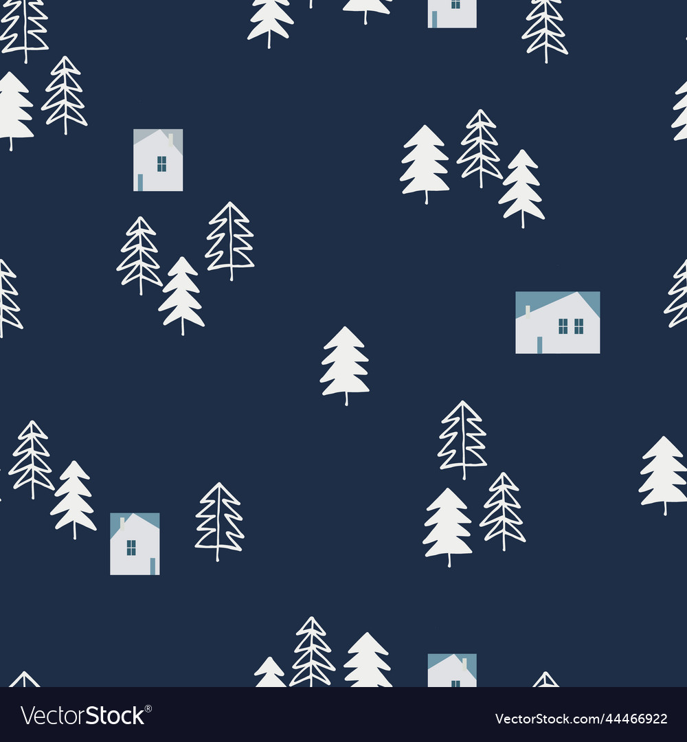 Seamless pattern with snowy fir trees and home vector image Seamless pattern with snowy fir trees and home