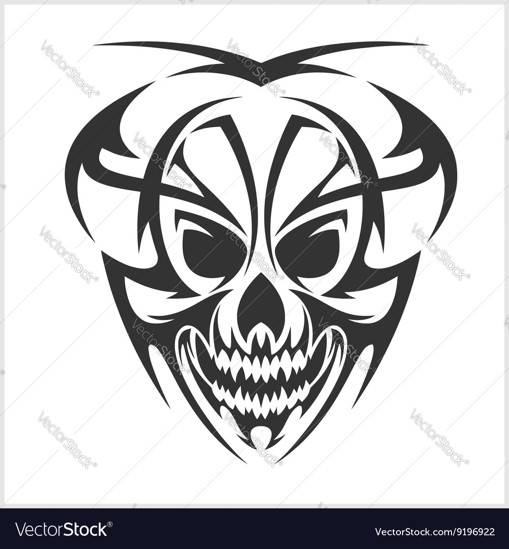 Skull tattoo and tribal design - isolated on white