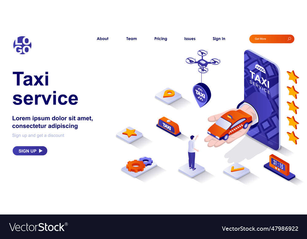 Taxi service isometric landing page passenger Vector Image