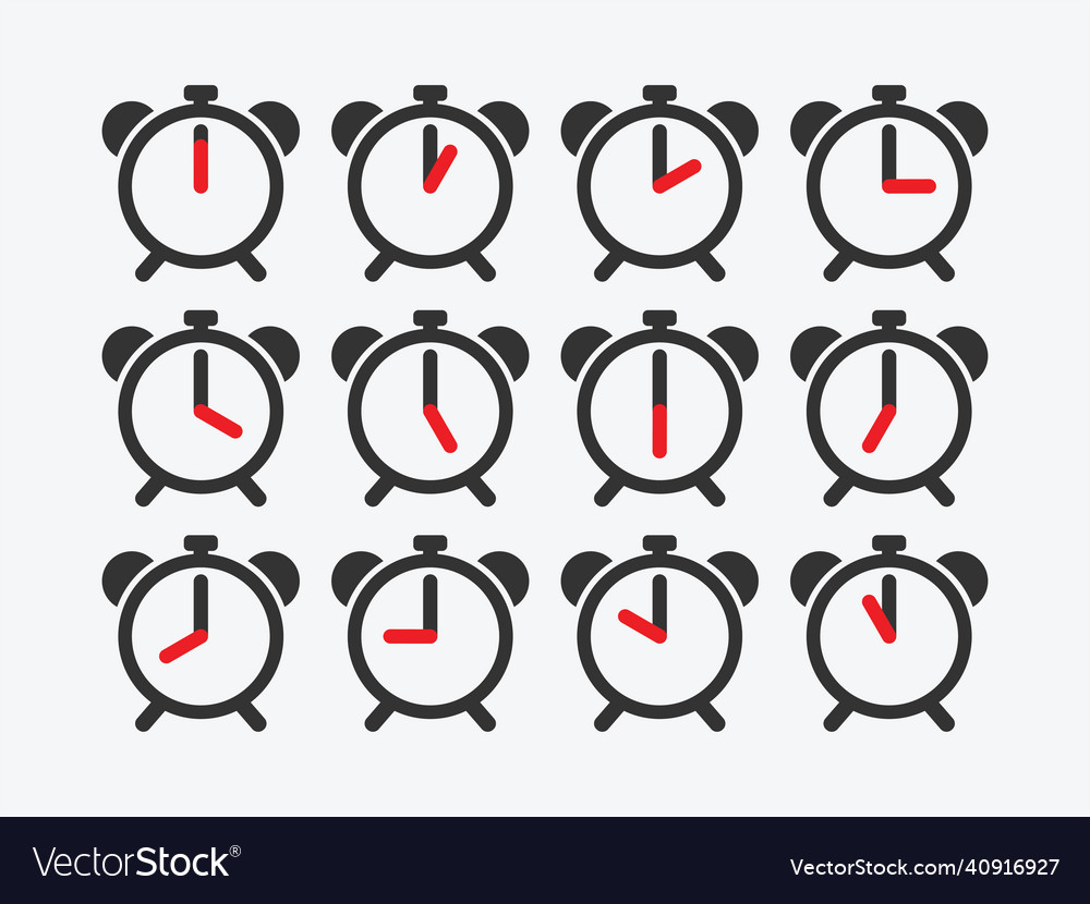Clock timer icon set alarm vector image Clock timer icon set alarm