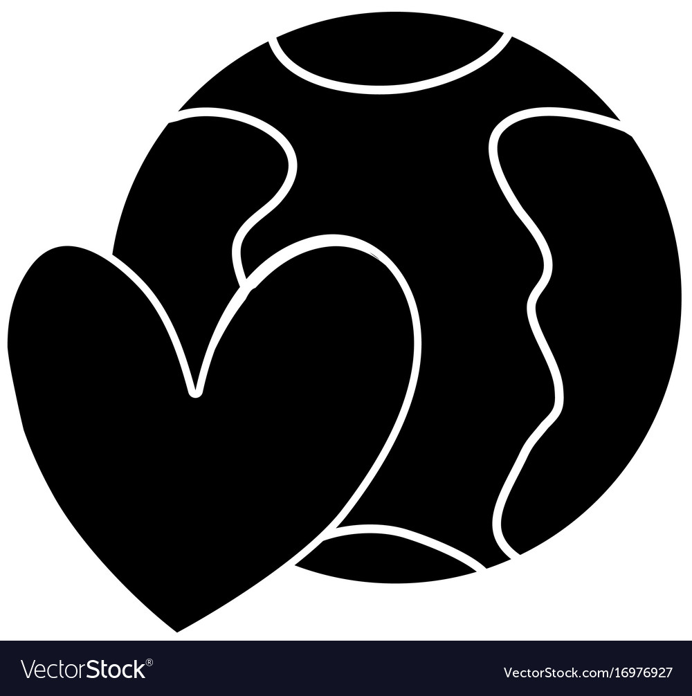 Contour earth planet with heart symbol of love