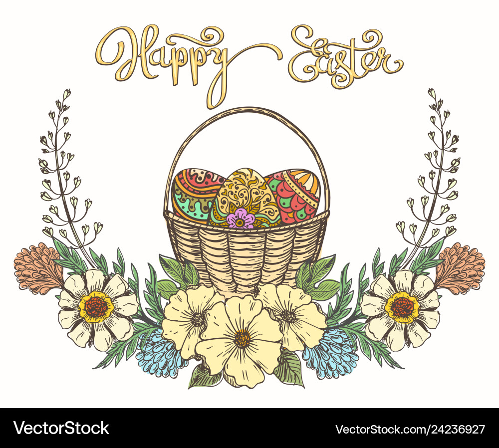 Easter eggs basket Royalty Free Vector Image - VectorStock