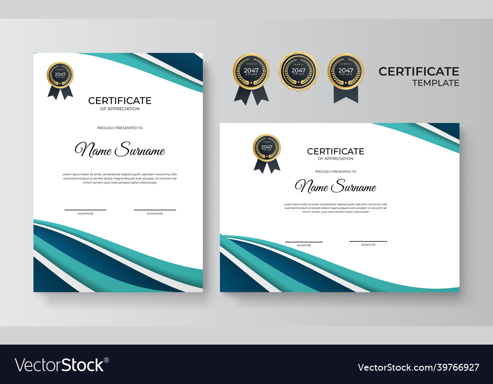 Elegant blue green and gold diploma certificate Vector Image