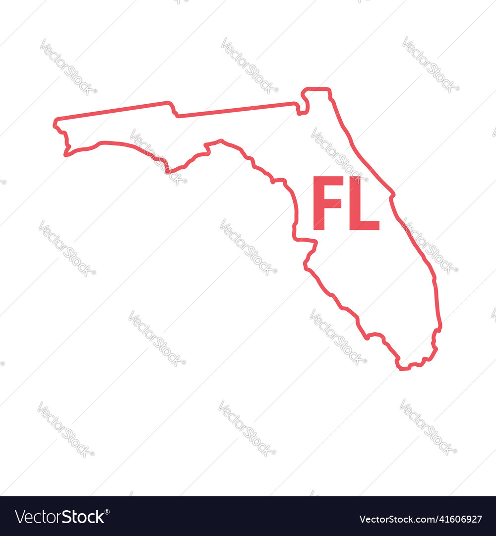 Florida us state map red outline border Royalty Free Vector