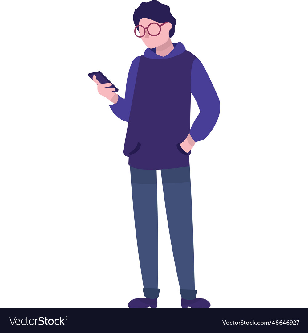 Man character using mobile phone icon