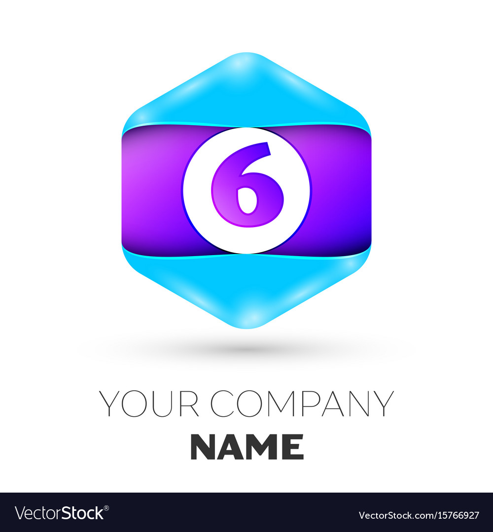 Number six symbol in colorful hexagonal