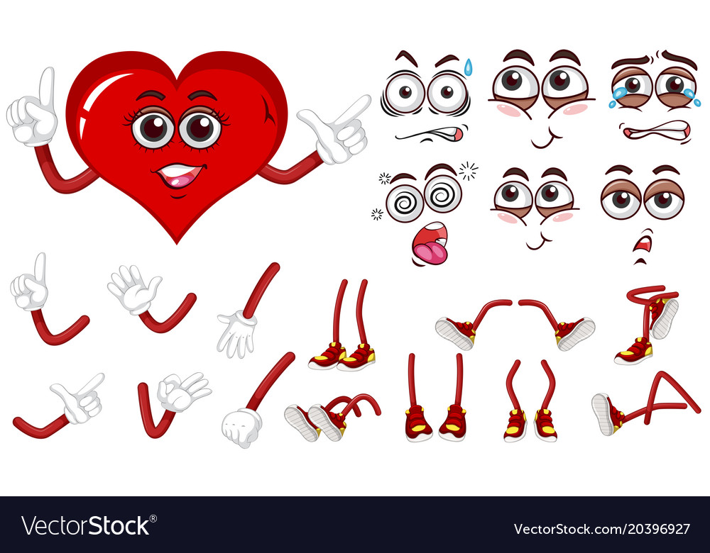 Red heart with different expressions set