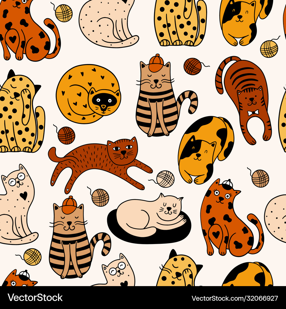 Seamless pattern with cute cats Royalty Free Vector Image