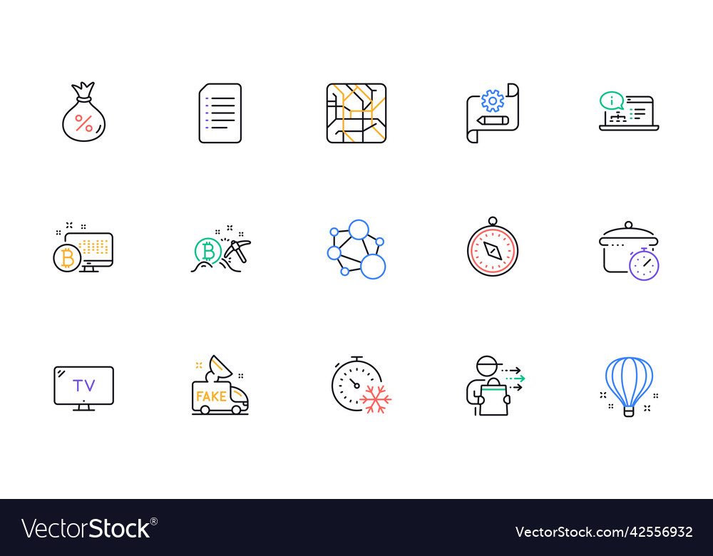 Bitcoin mining tv and boiling pan line icons