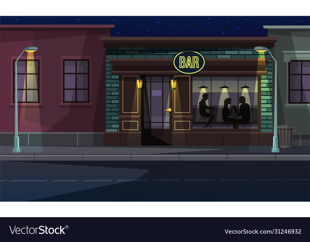 City street bar entrance and people rest in pub vector image City street bar entrance and people rest in pub