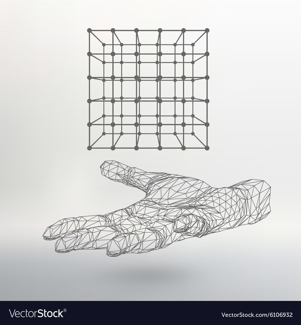 Cube of lines and dots on the arm hand