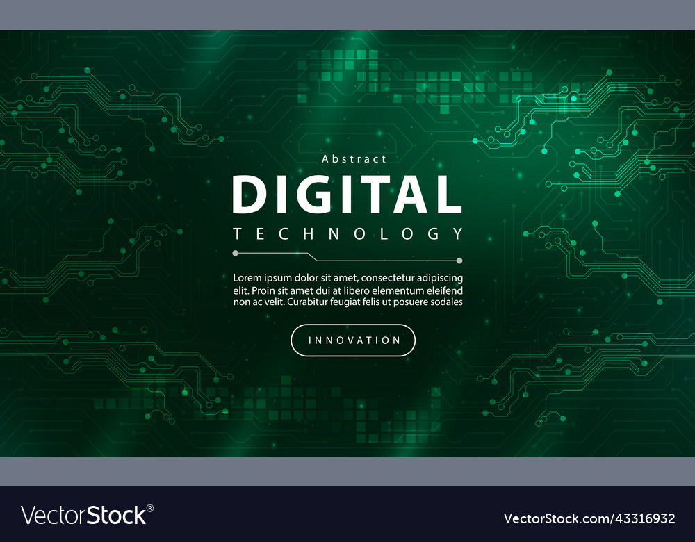 Digital technology banner green dark background ai