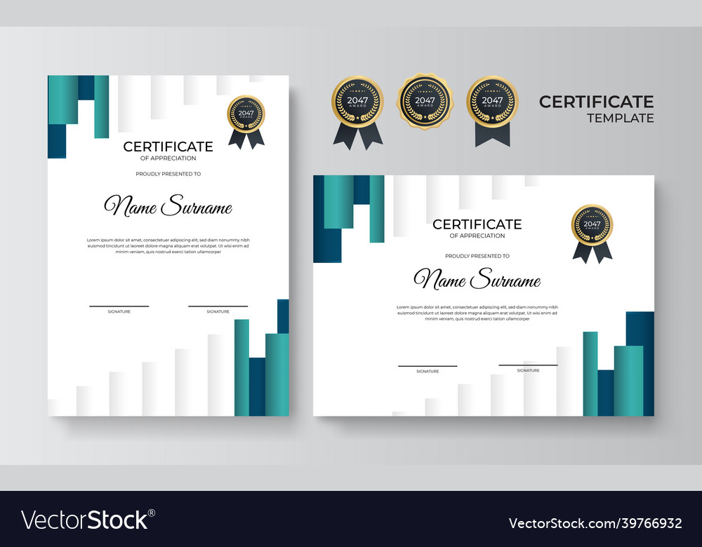 Elegant blue green and gold diploma certificate Vector Image