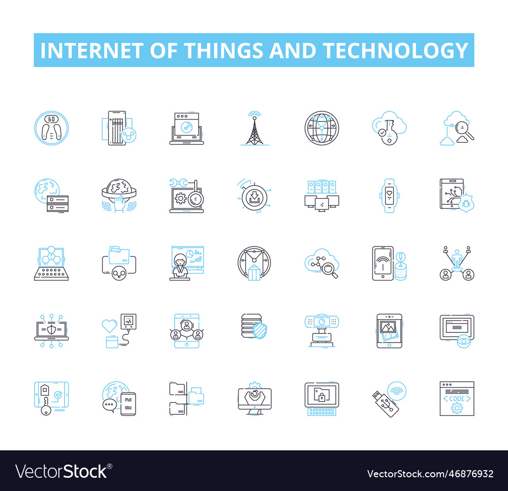 Internet of things and technology linear icons set