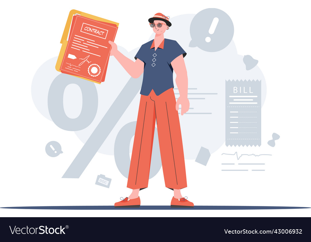 Man is holding a contract the character vector image Man is holding a contract the character