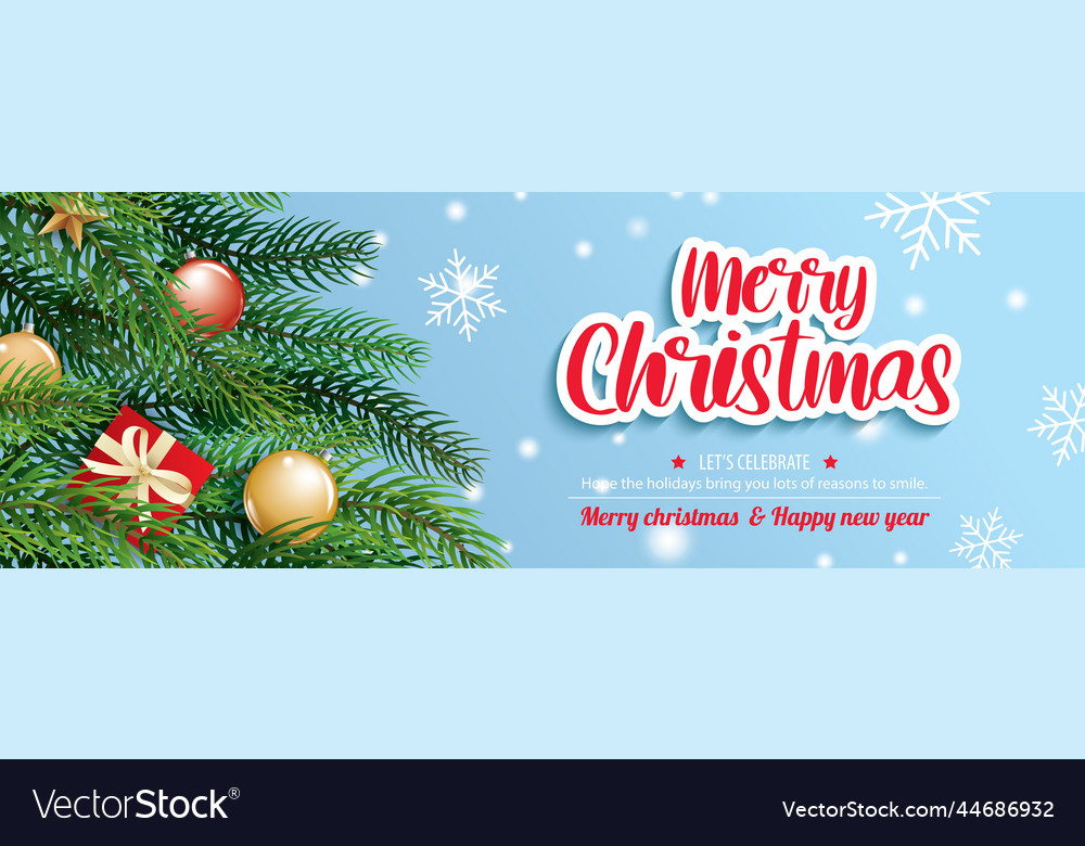 Merry christmas with pine fir lush tree for flyer Vector Image