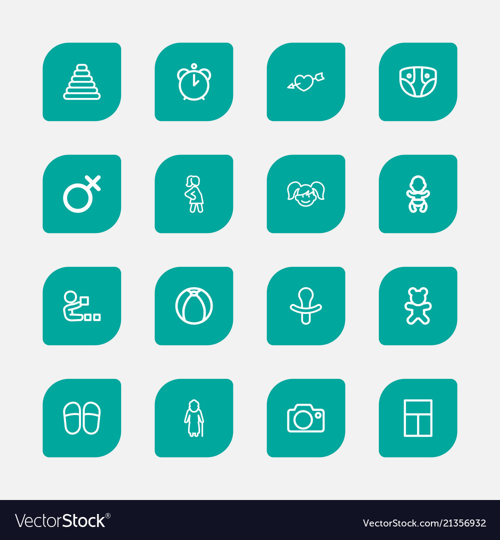 Set of 16 editable kin icons line style includes