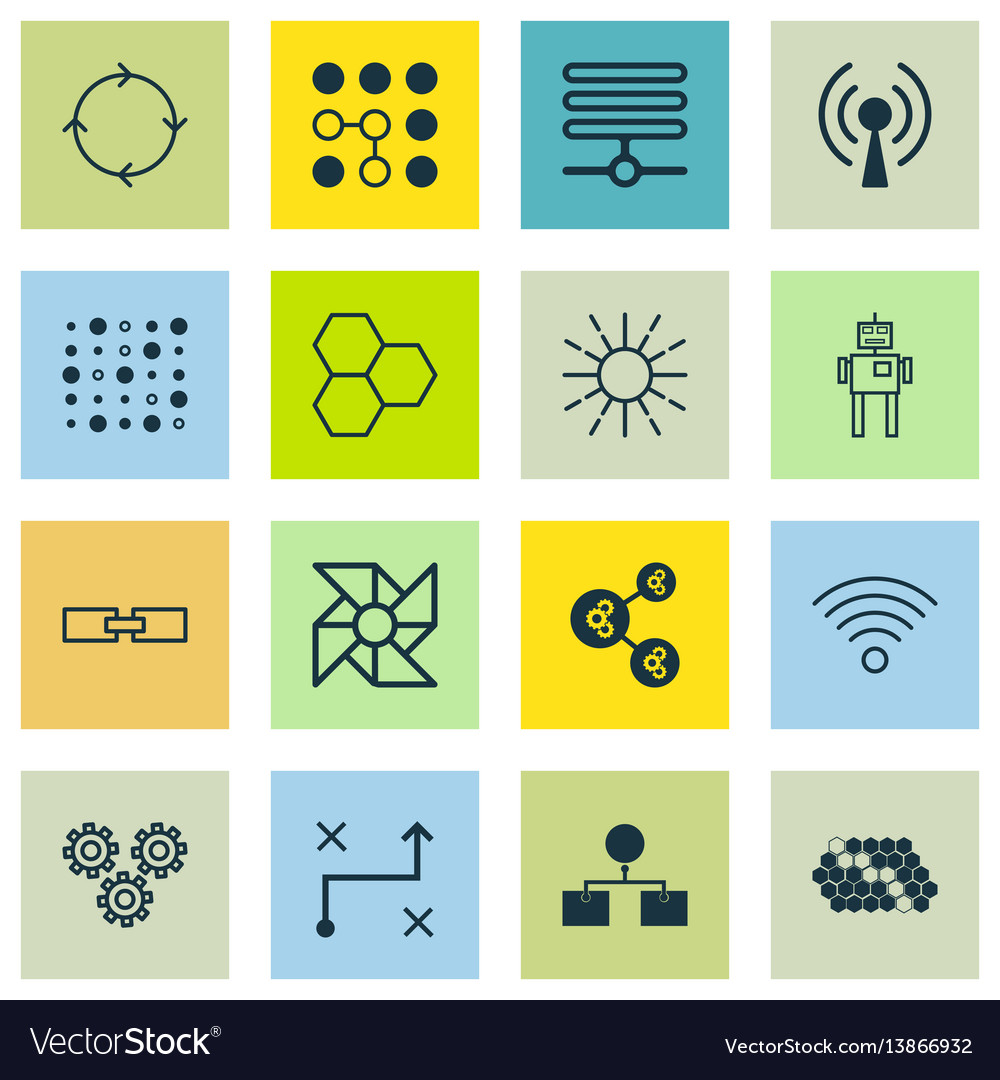 Set of 16 machine learning icons includes vector image Set of 16 machine learning icons includes