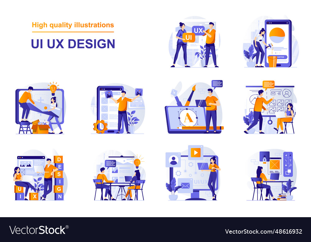 Ui ux design web concept with people scenes set Vector Image