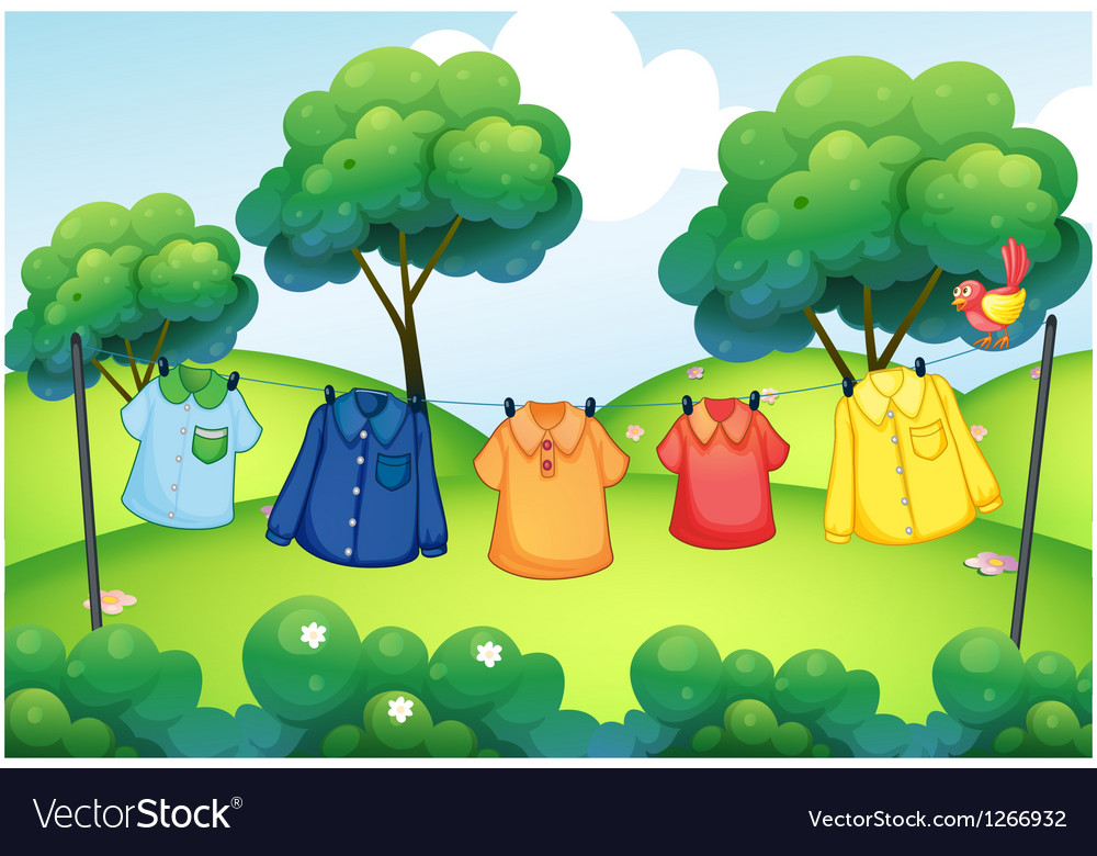 Washed clothes hanging at the top of hills Vector Image