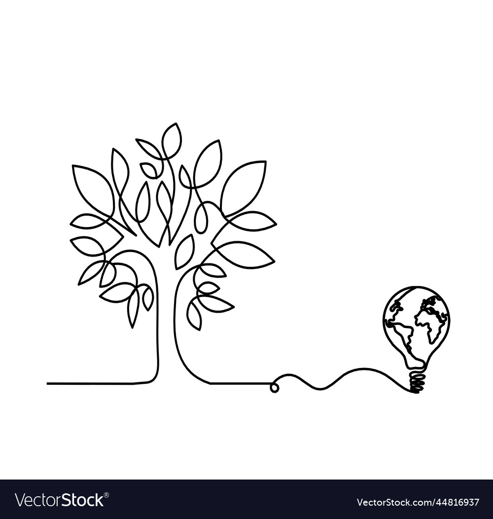 Abstract tree with globe light bulb as line