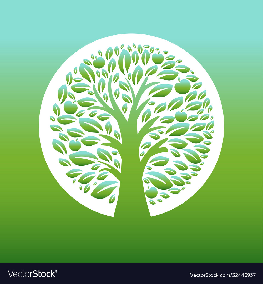 Apple tree in circle Royalty Free Vector Image