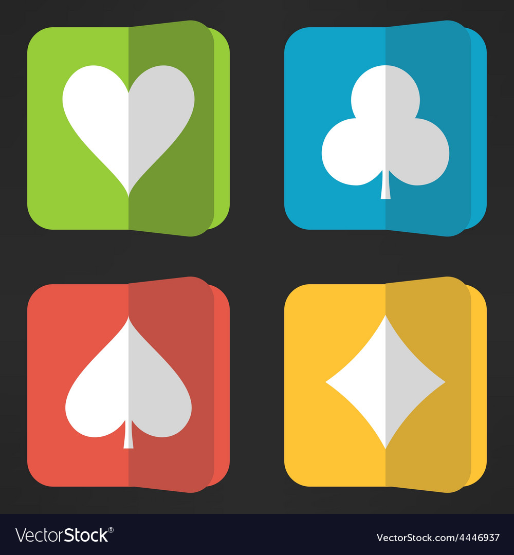 Bright playing cards suits icons set in clean