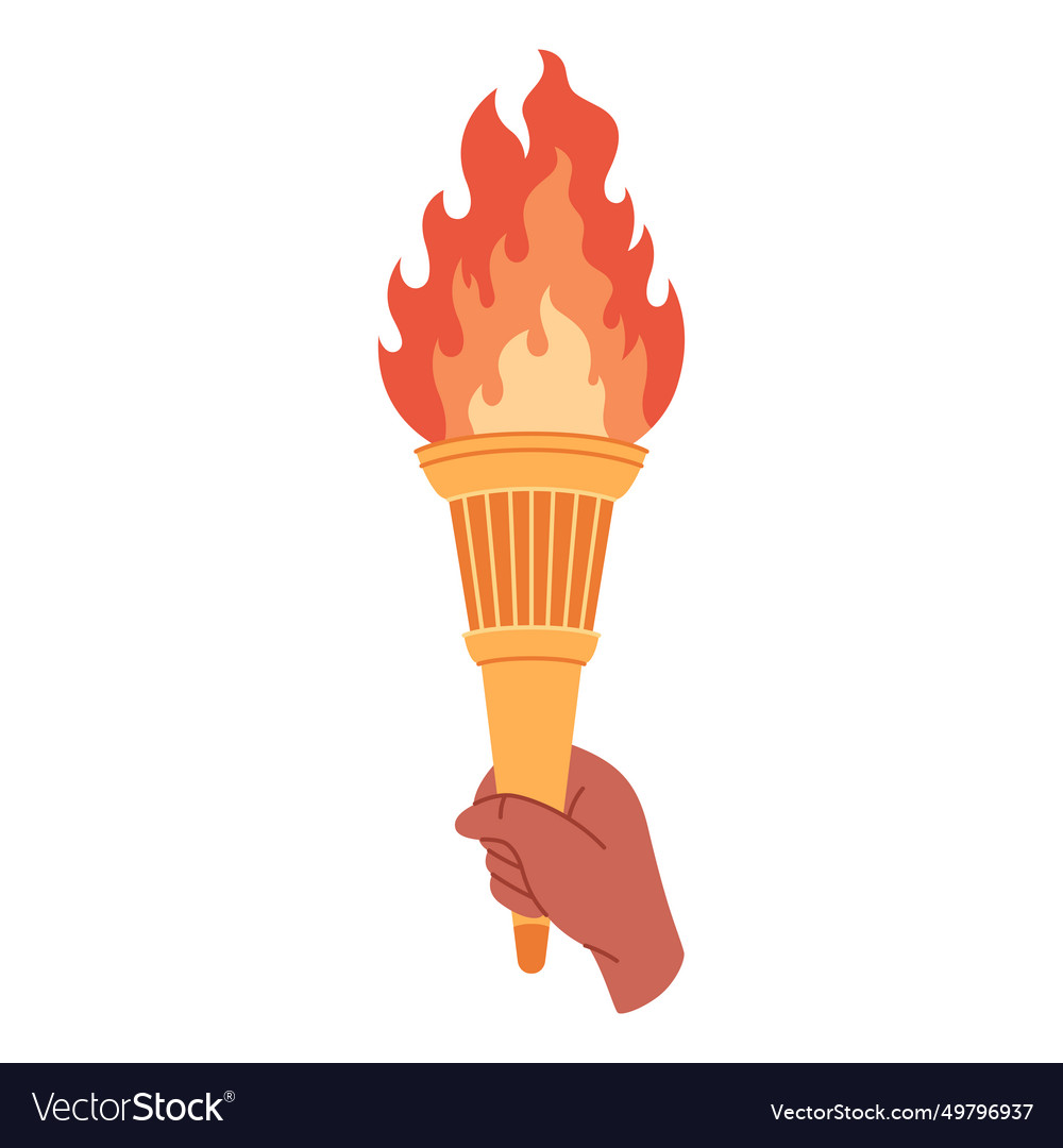 Burning torch with flame in hand symbol Royalty Free Vector