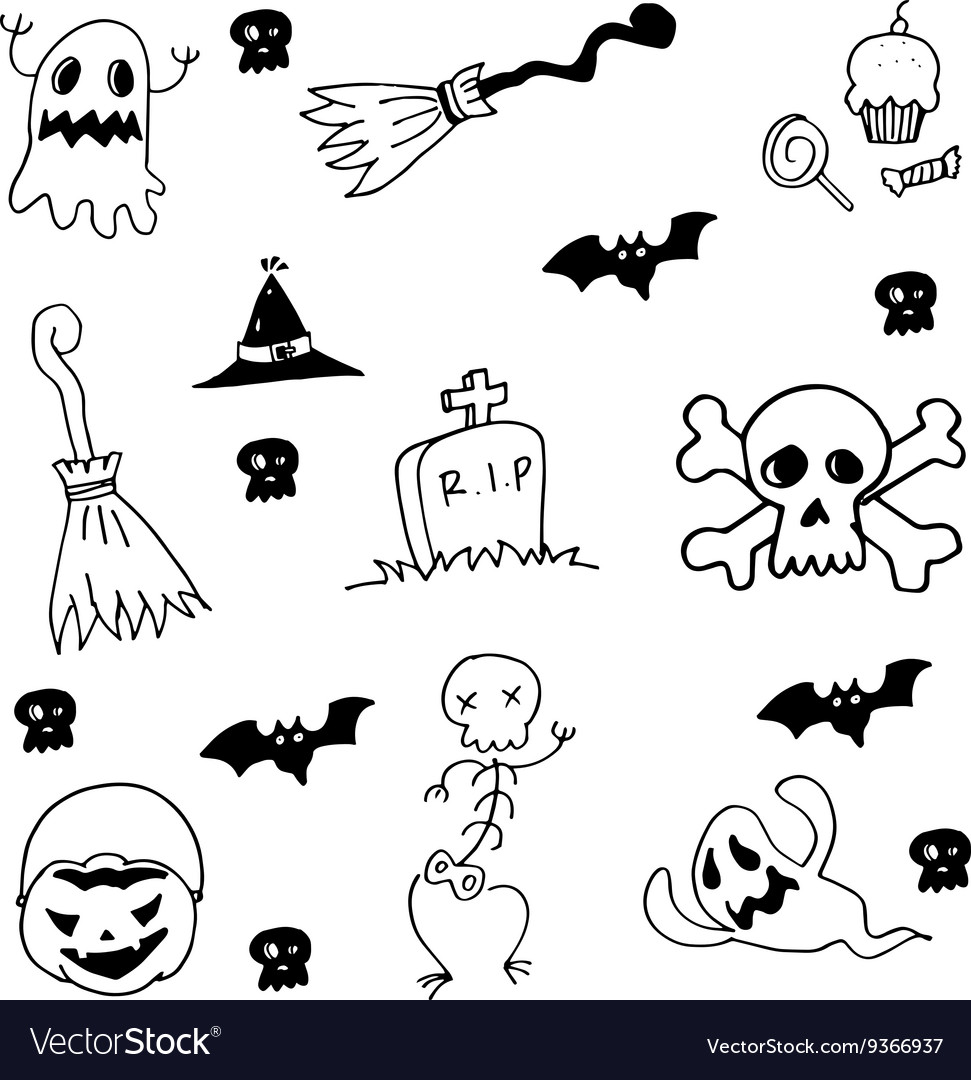 Halloween doodle hand drawing element vector set 12005878 Vector Art at  Vecteezy