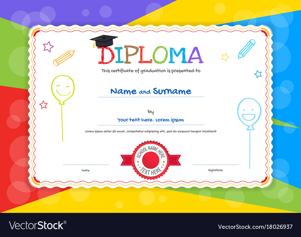 Kids diploma or certificate template with hand Vector Image