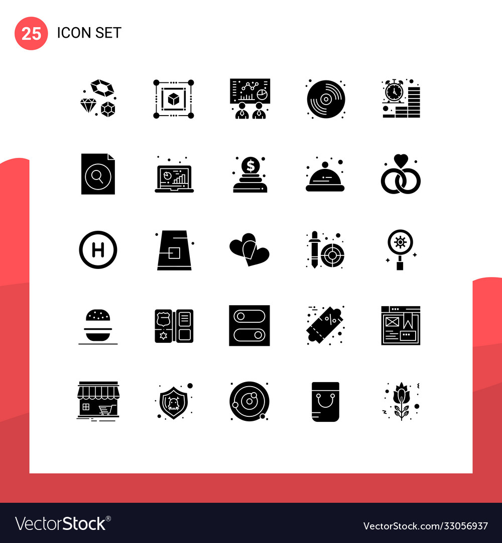 Set 25 solid glyphs on grid for finance clock