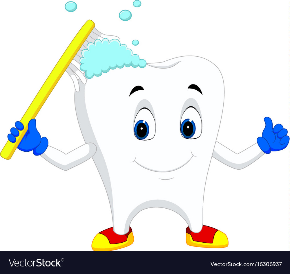 Tooth cartoon holding toothbrush Royalty Free Vector Image