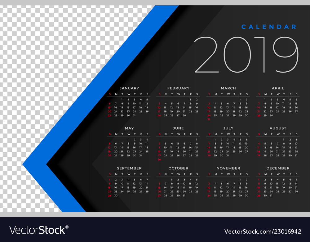 2019 calendar template with image space