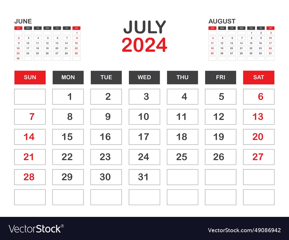 Calendar 2024 template minimal style july Vector Image