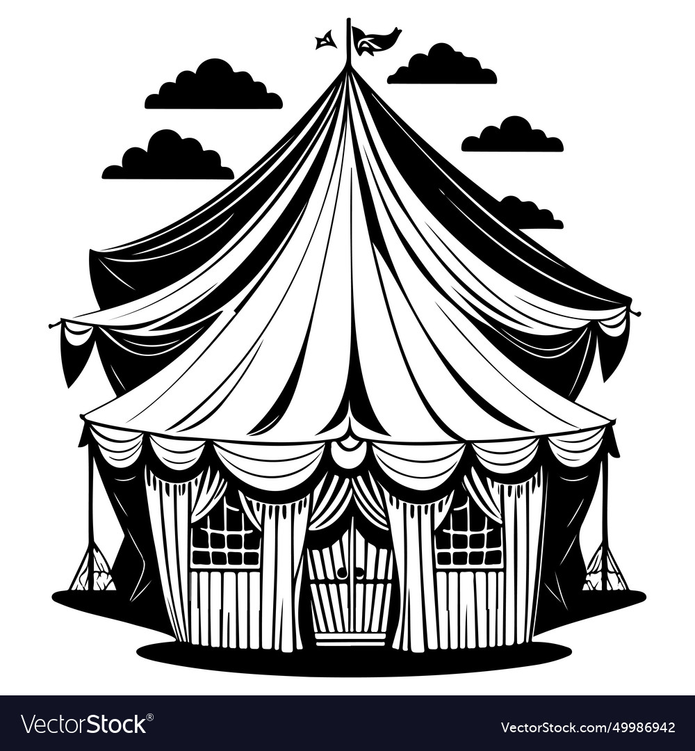 Carnival circus tent engraving sketch hand draw Vector Image