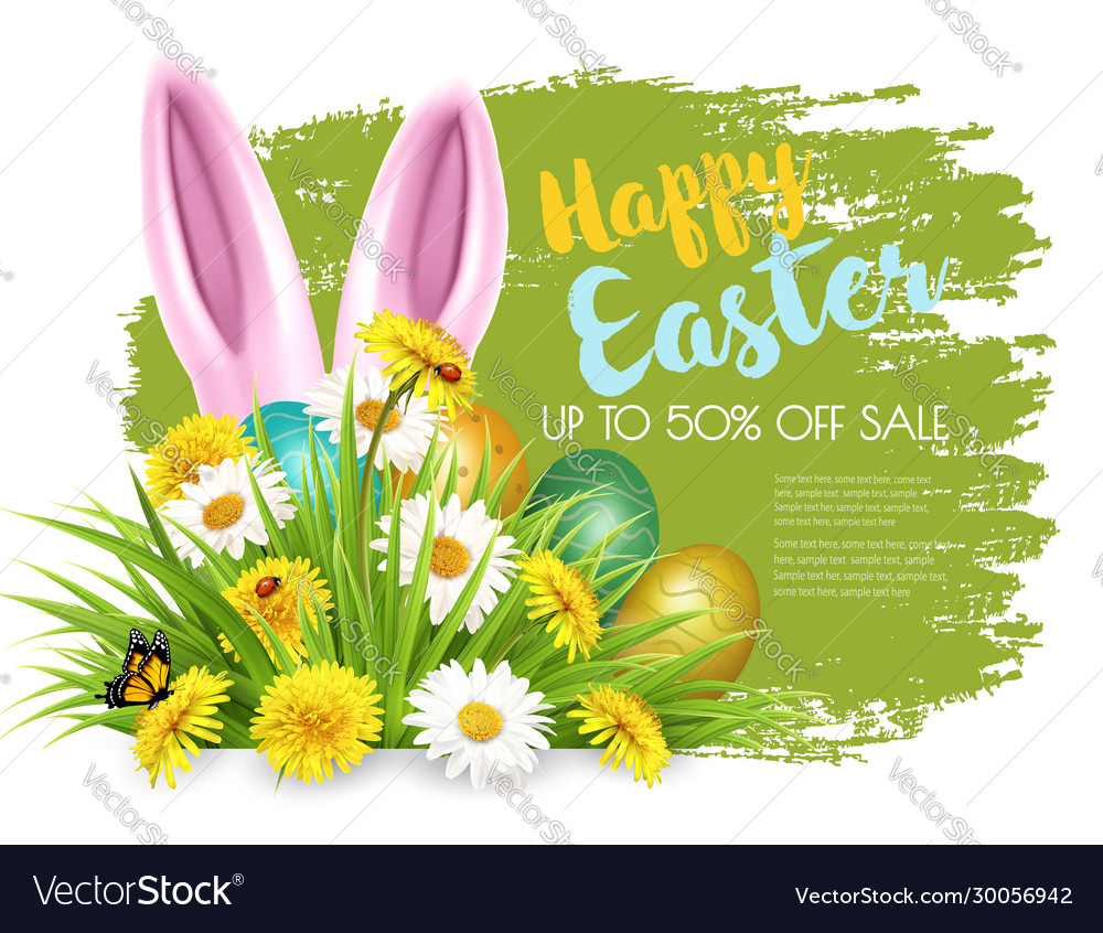 Easter sale background with colorful eggs vector image Easter sale background with colorful eggs