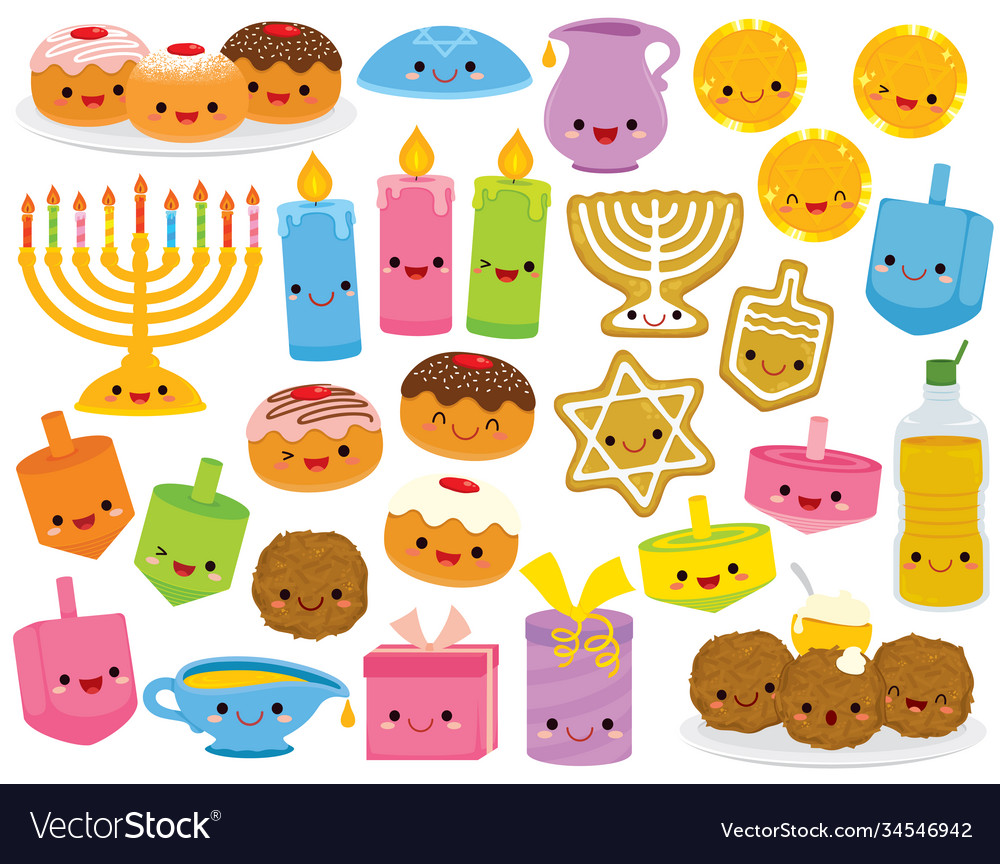 Hanukkah cartoons with smiling faces Royalty Free Vector Hanukkah cartoons with smiling faces Royalty Free Vector
