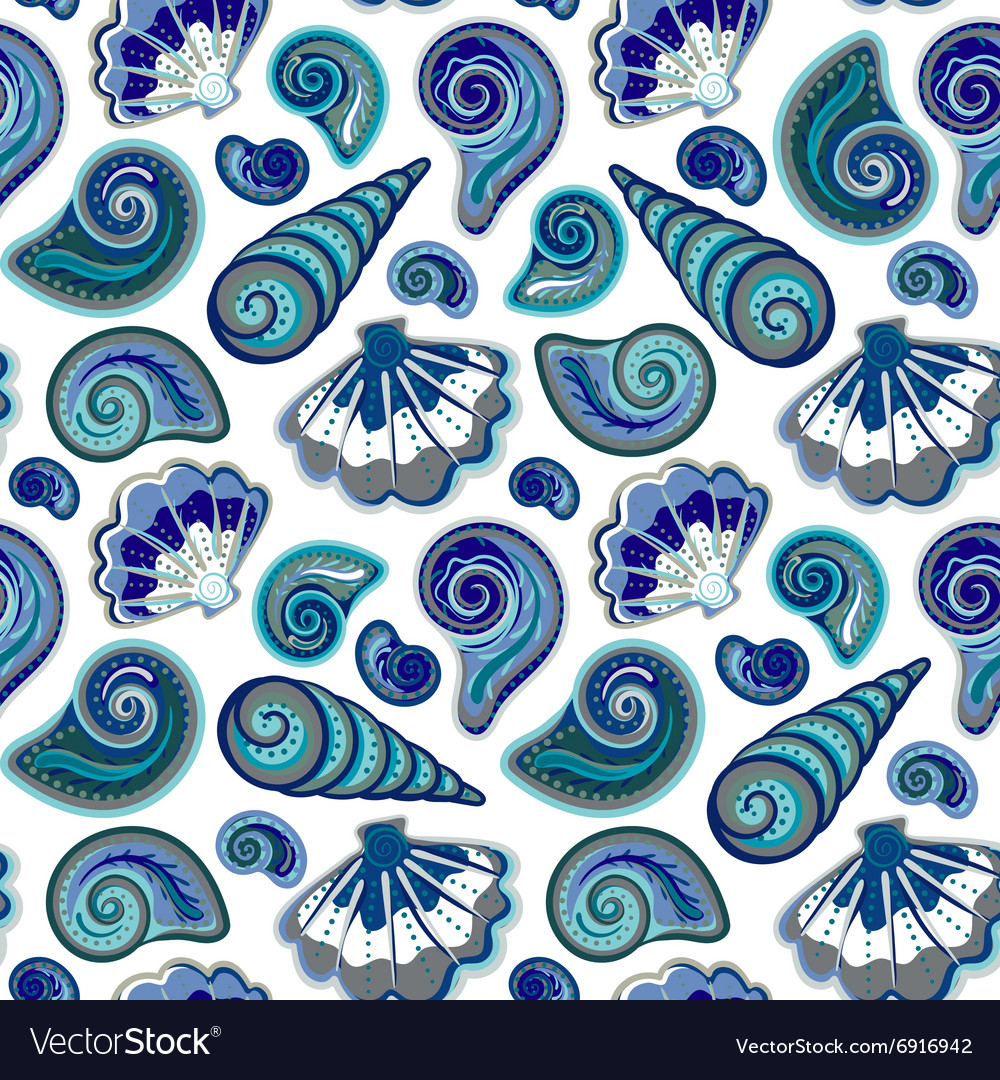 Seamless pattern with shells summer