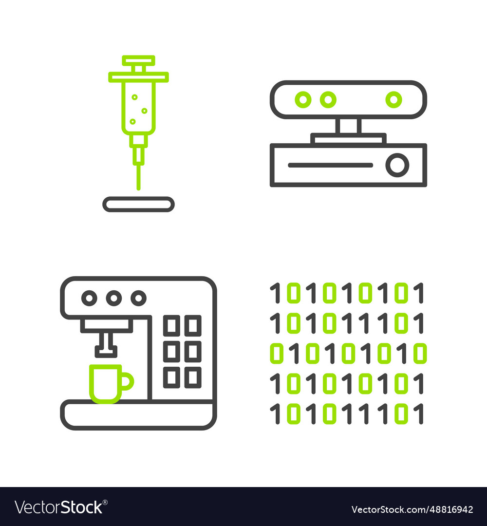 Set line binary code coffee machine motion sensor vector image Set line binary code coffee machine motion sensor