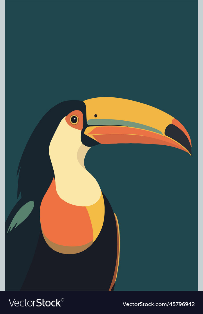 Toucan sitting on a tree branch in flat style