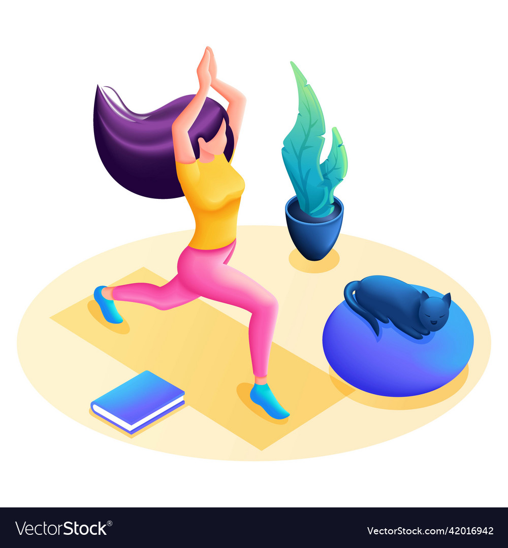 Trend is 3d isometric girl does yoga at home