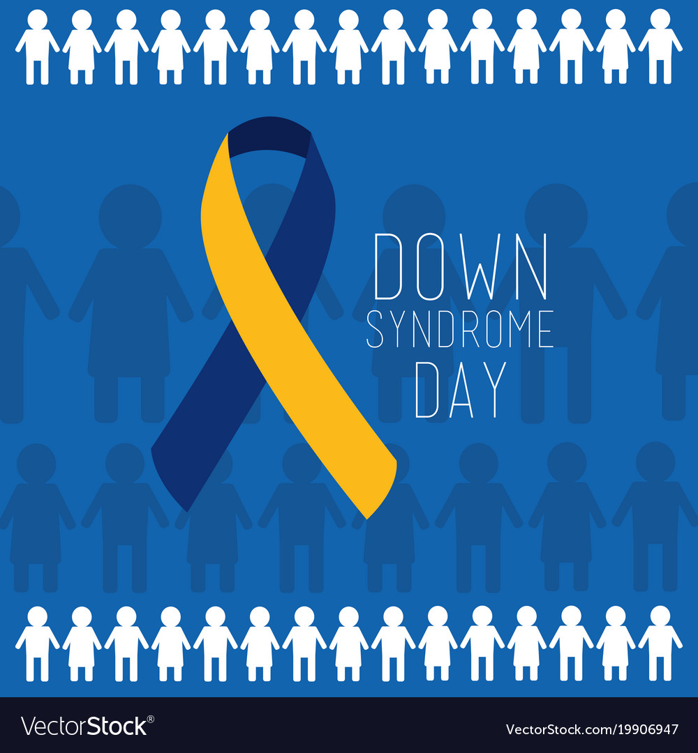 Down syndrome day blue and yellow ribbon people