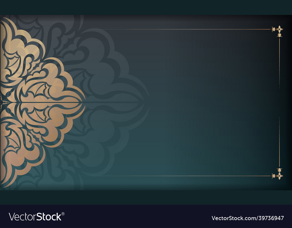 Green gradient banner with greek gold pattern Vector Image