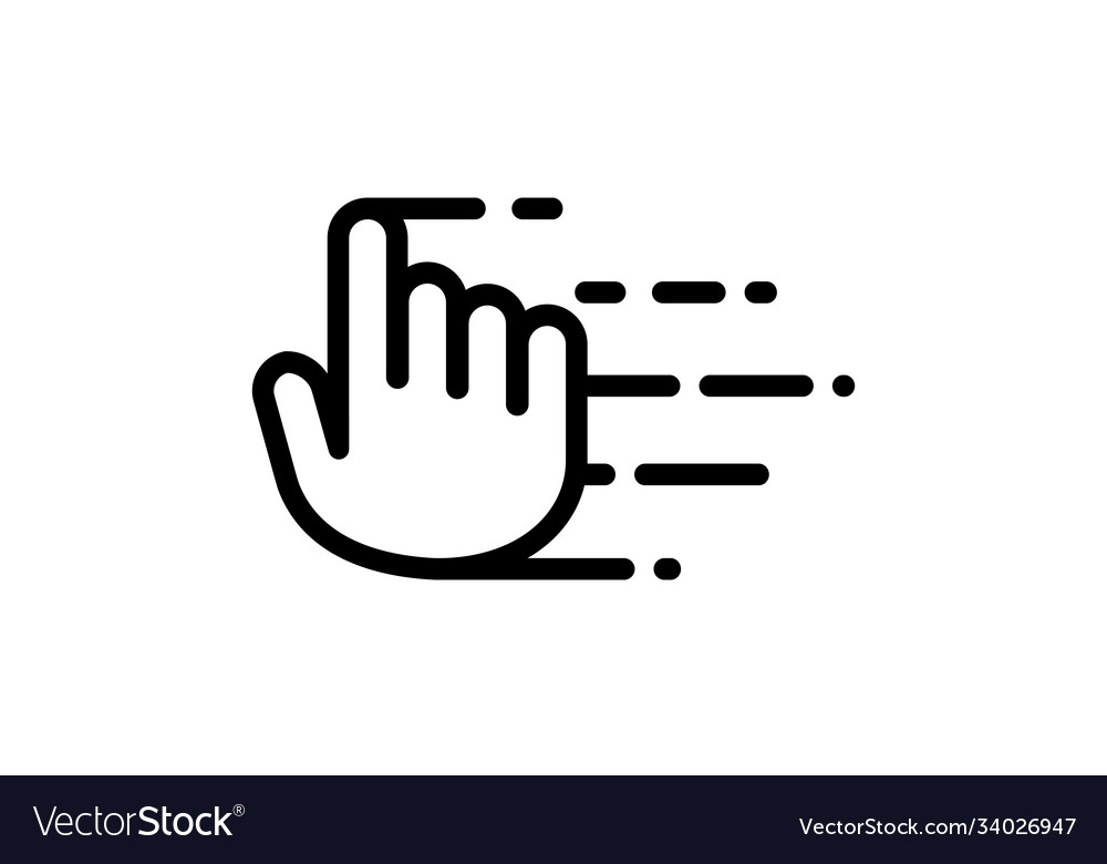 Hand cursor icon with motion lines on isolated vector image Hand cursor icon with motion lines on isolated