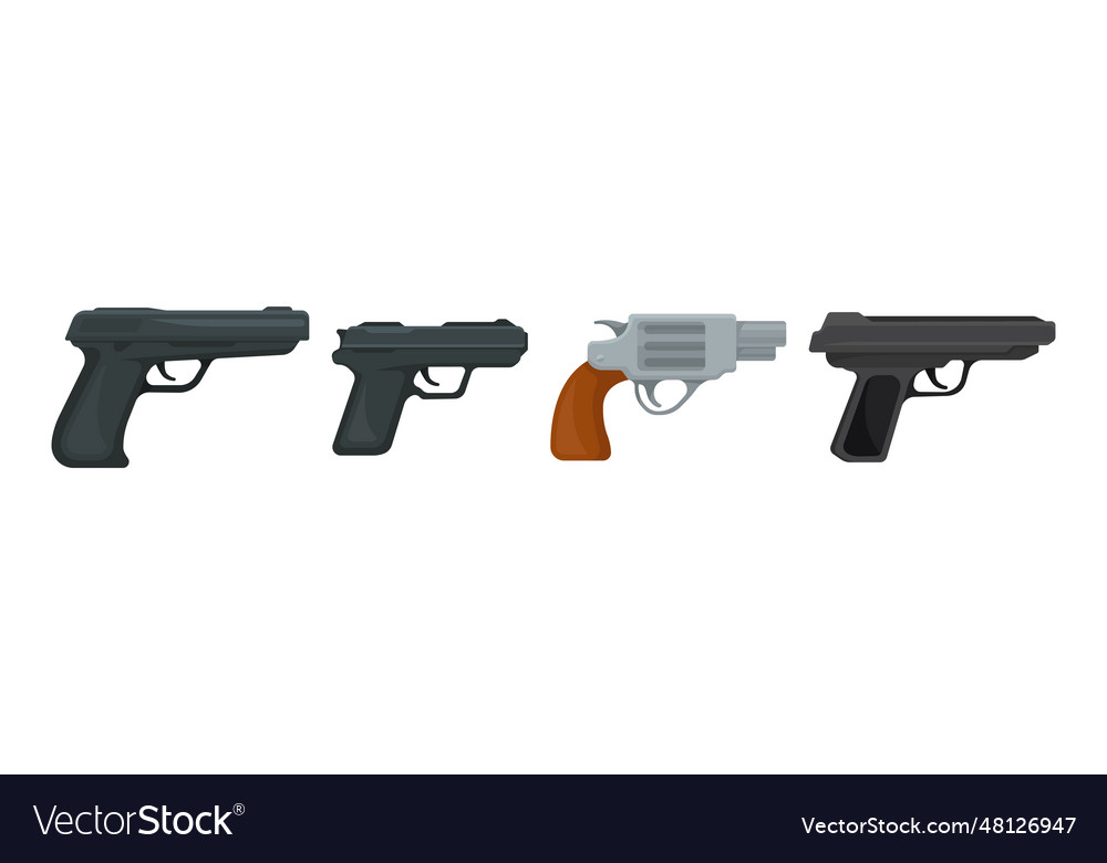Handguns or pistol models with firing trigger vector image Handguns or pistol models with firing trigger