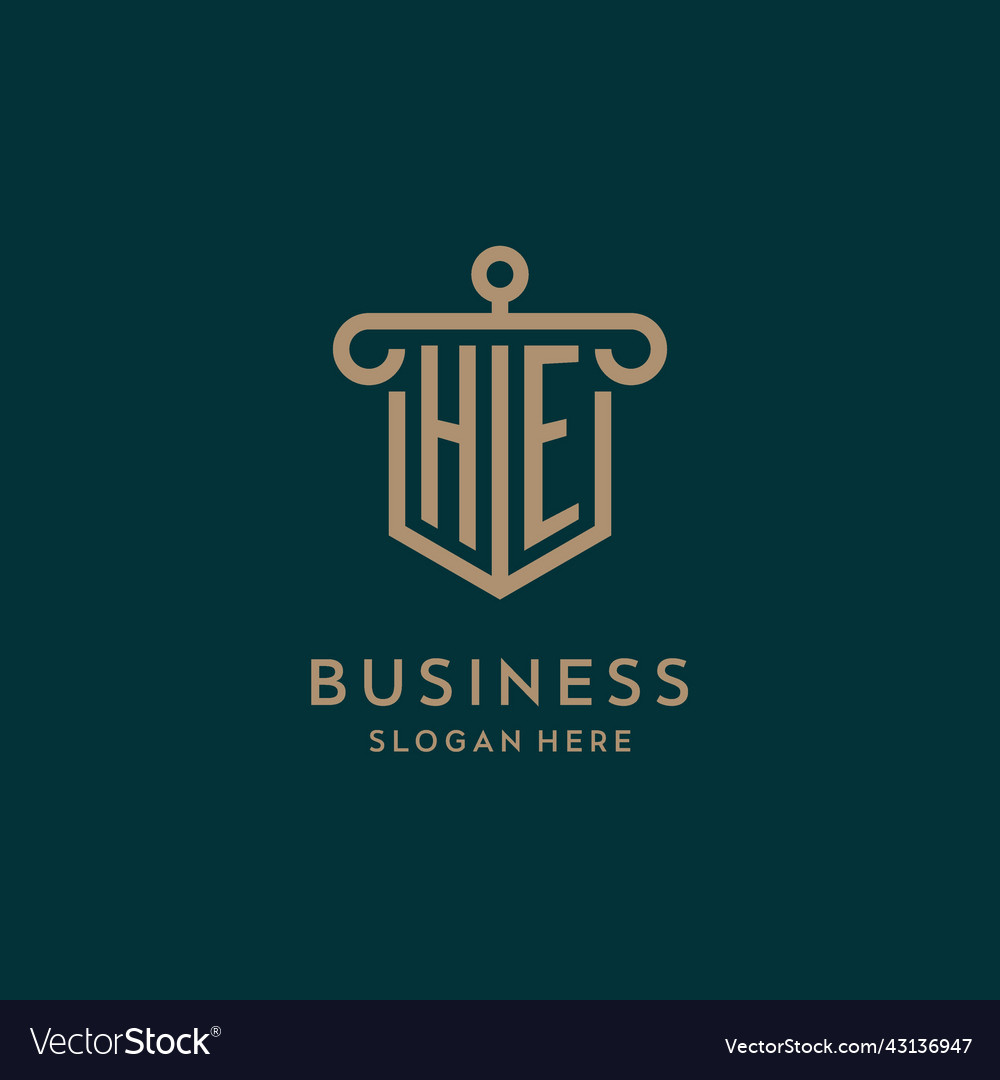 He monogram initial logo design with shield