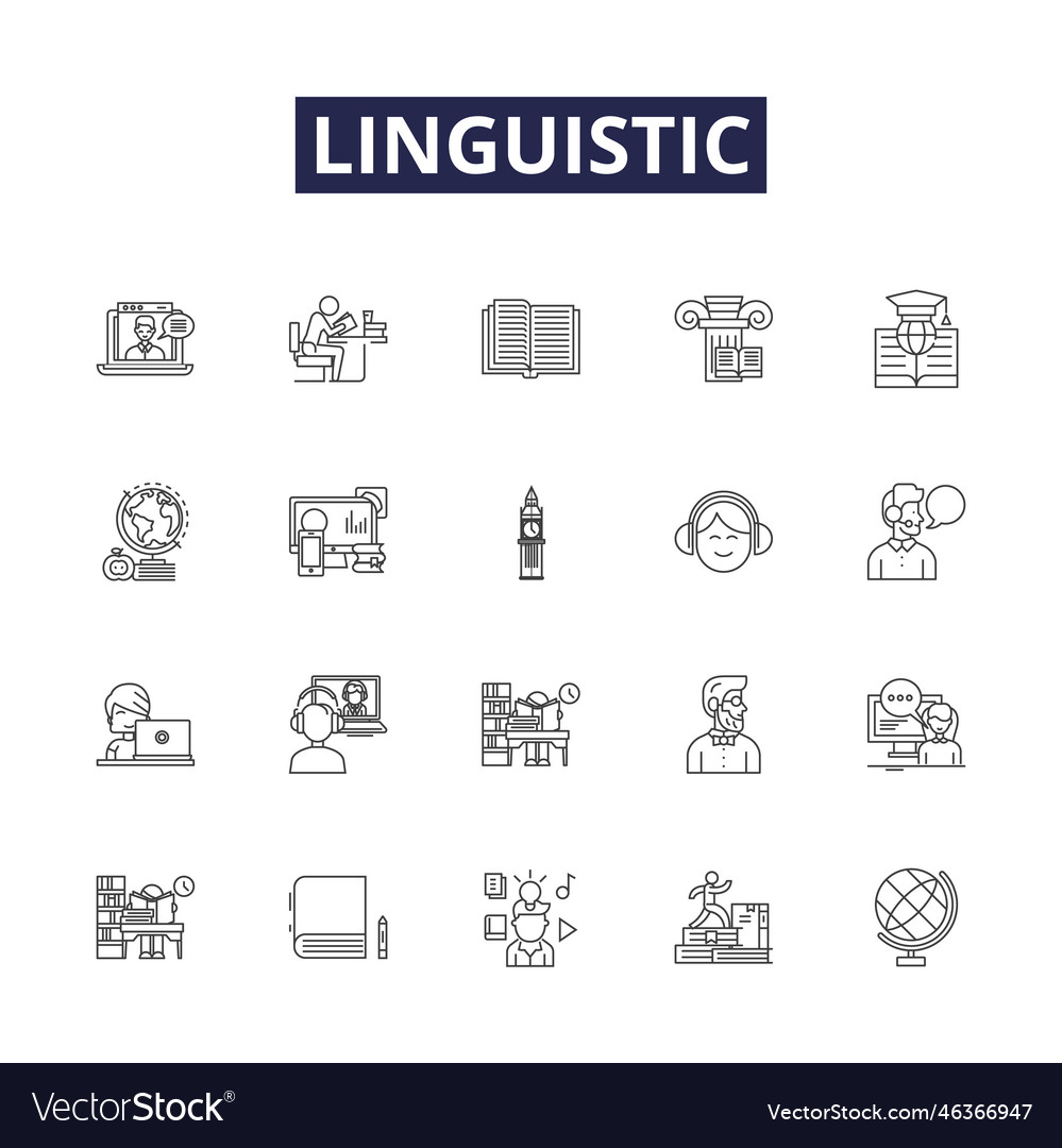 Linguistic line icons and signs grammar